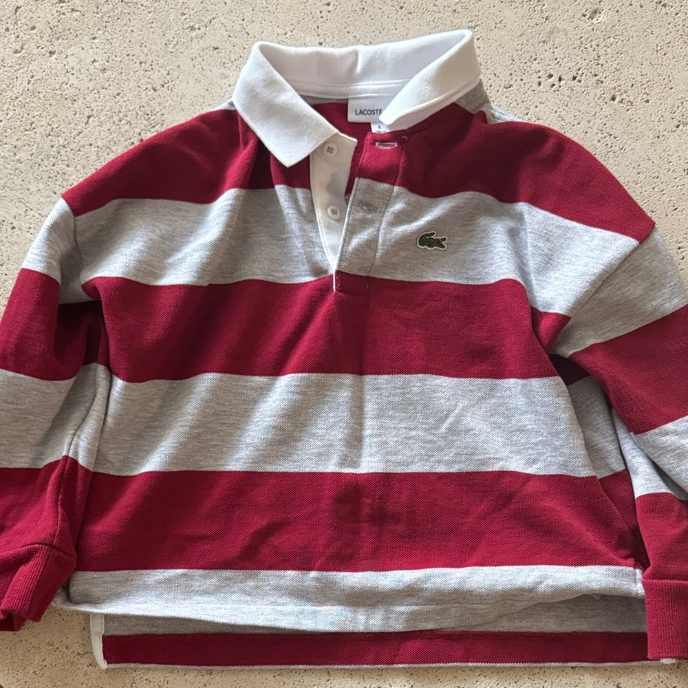 Lacoste Kids Polo with Red and Gray Stripes